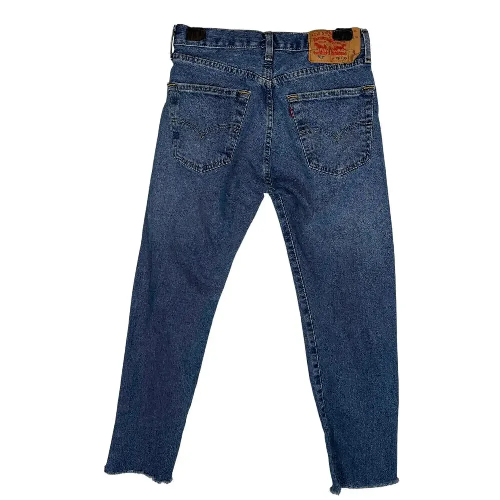 Levi's 501 Jeans Mens 28x29 Blue Denim Frayed Hem Mid-Rise Original Fit Straight
